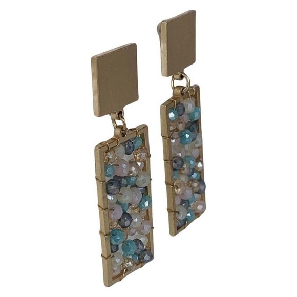 VTG Multicolor Pastel Icy Cluster Rhinestone Dangle Drop Earrings 2" Girlcore - Picture 3 of 8